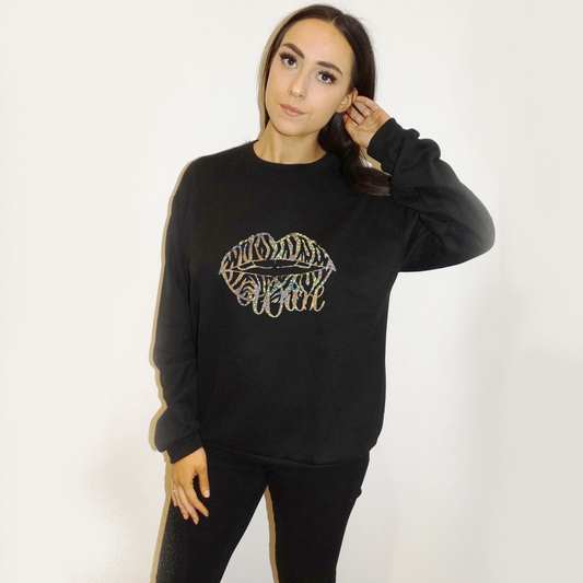 Wild Zebra Print Gold Print Jumper In Black