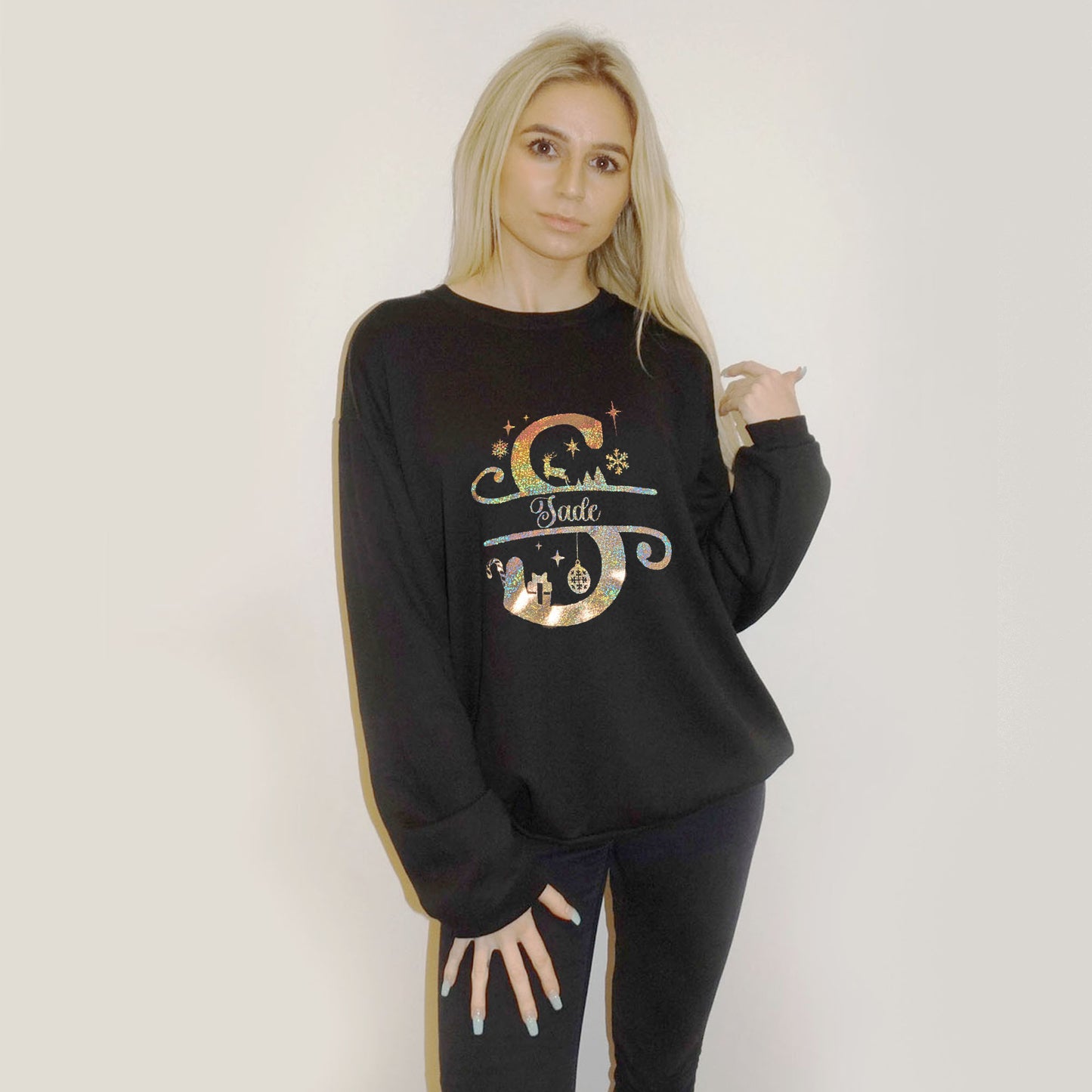 Personalised Christmas Name Print Jumper In Black