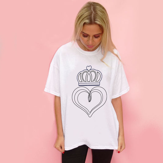 White T Shirt With Black Heart Valentines Print