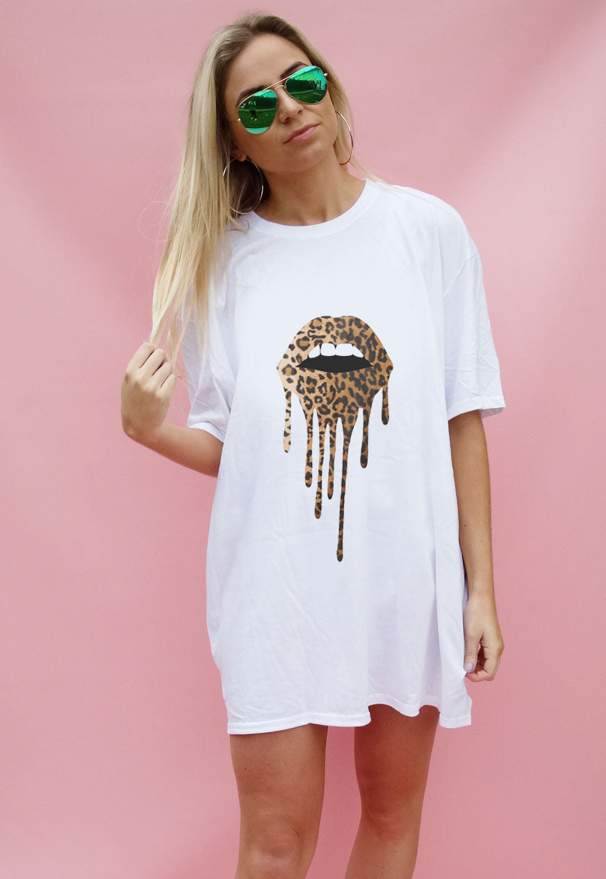 Leopard Print Drip Lip TEE