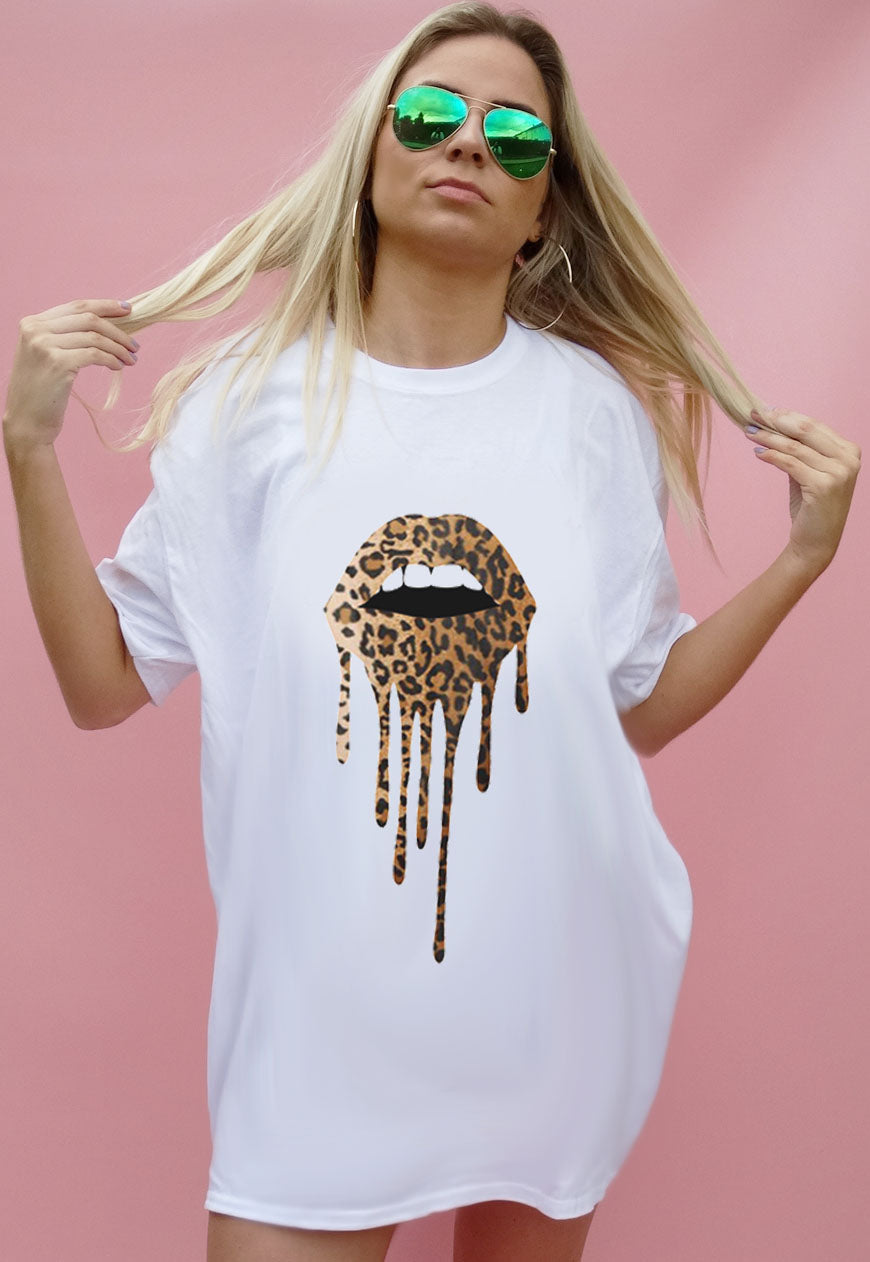 Leopard Print Drip Lip TEE