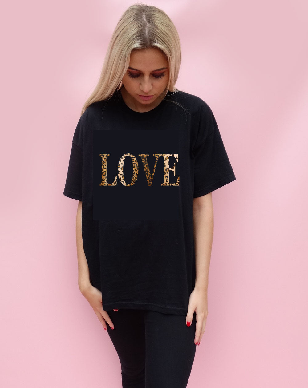 Leopard Love Print T-Shirt In Black