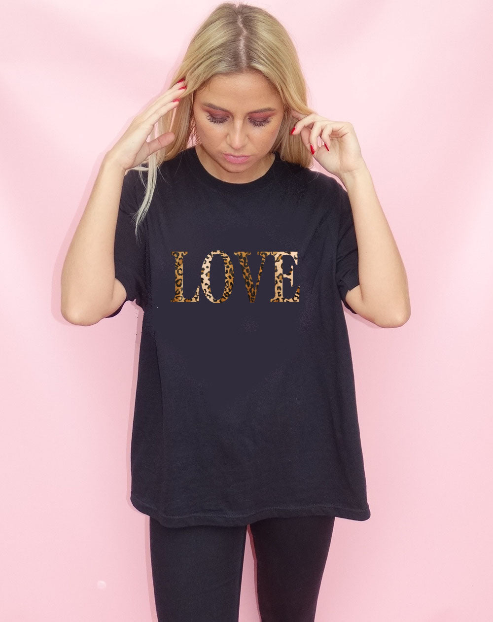 Leopard Love Print T-Shirt In Black