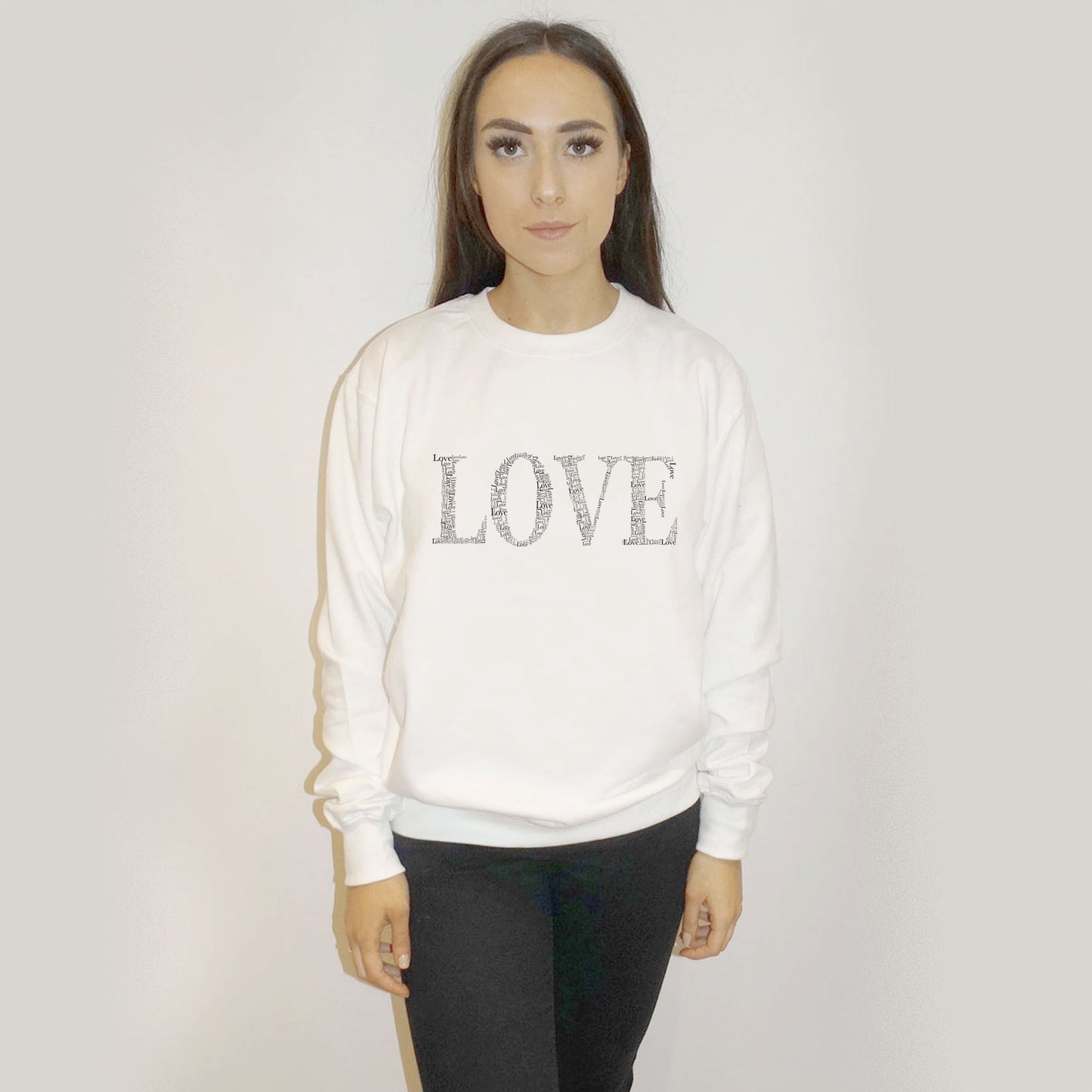 Love Black Text Print Jumper In White