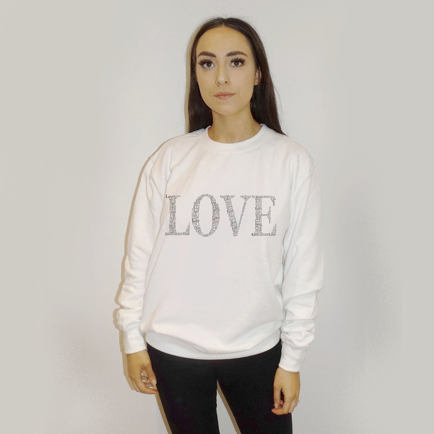 Love Black Text Print Jumper In White