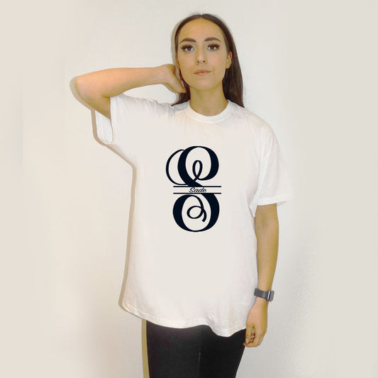 Personalised Monogram Letter Black Outline Tshirt Top In White