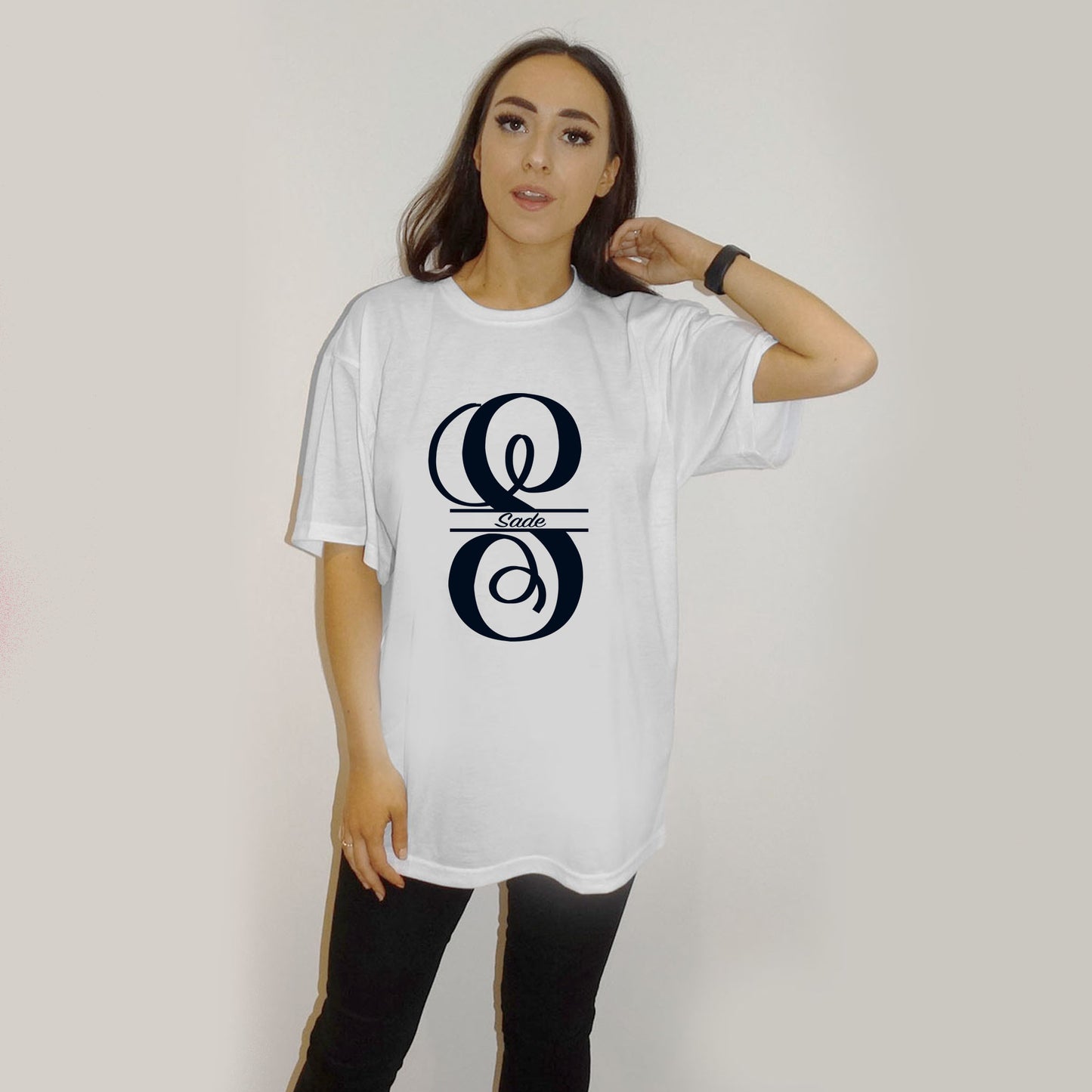 Personalised Monogram Letter Black Outline Tshirt Top In White