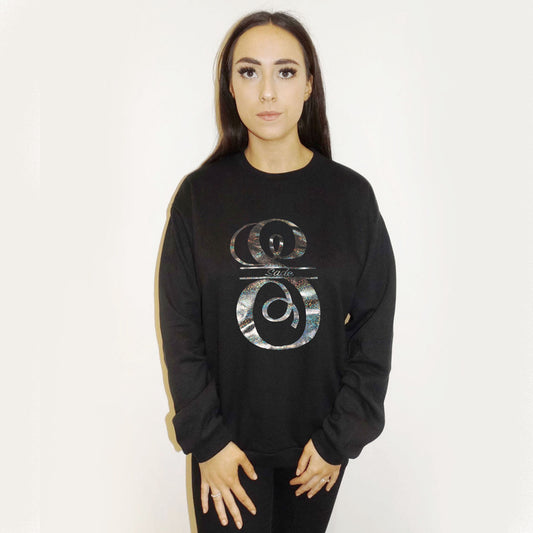 Personalised Monogram Holographic Silver Print Jumper In Black