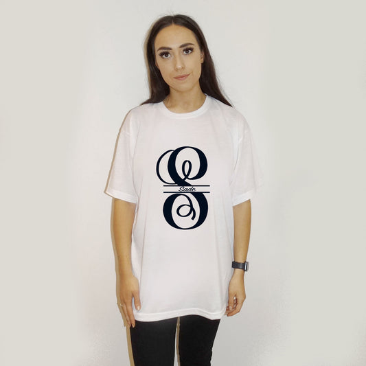 Personalised Monogram Letter Black Outline Tshirt Top In White