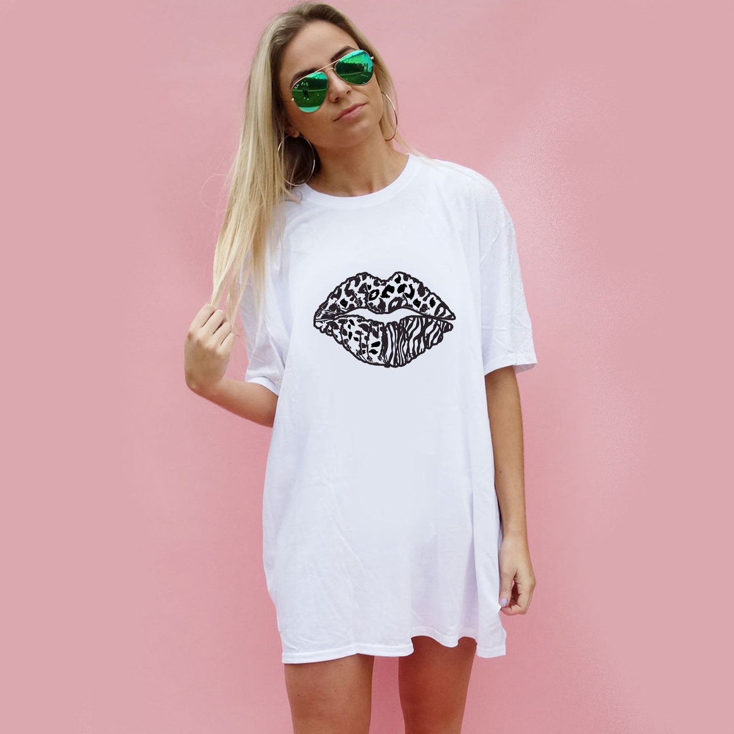 Multi Animal Print Lip Oversized Tshirt Dress