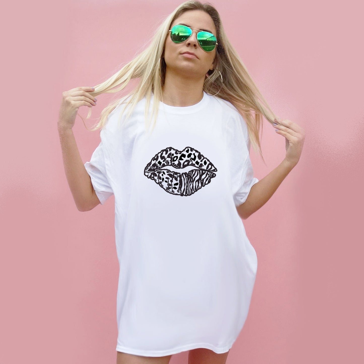 Multi Animal Print Lip Oversized Tshirt Dress