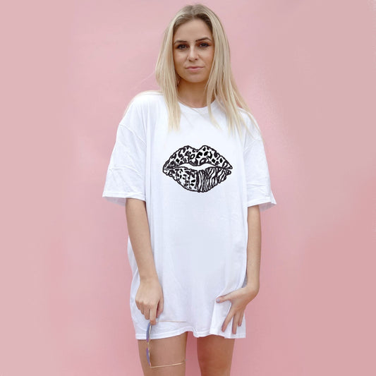 Multi Animal Print Lip Oversized Tshirt Dress