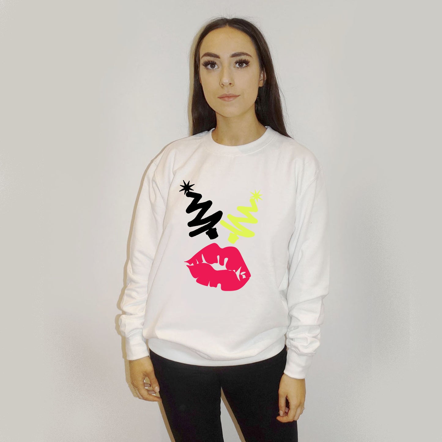 White Christmas Jumper With Multi Tree Graphic Lip Print