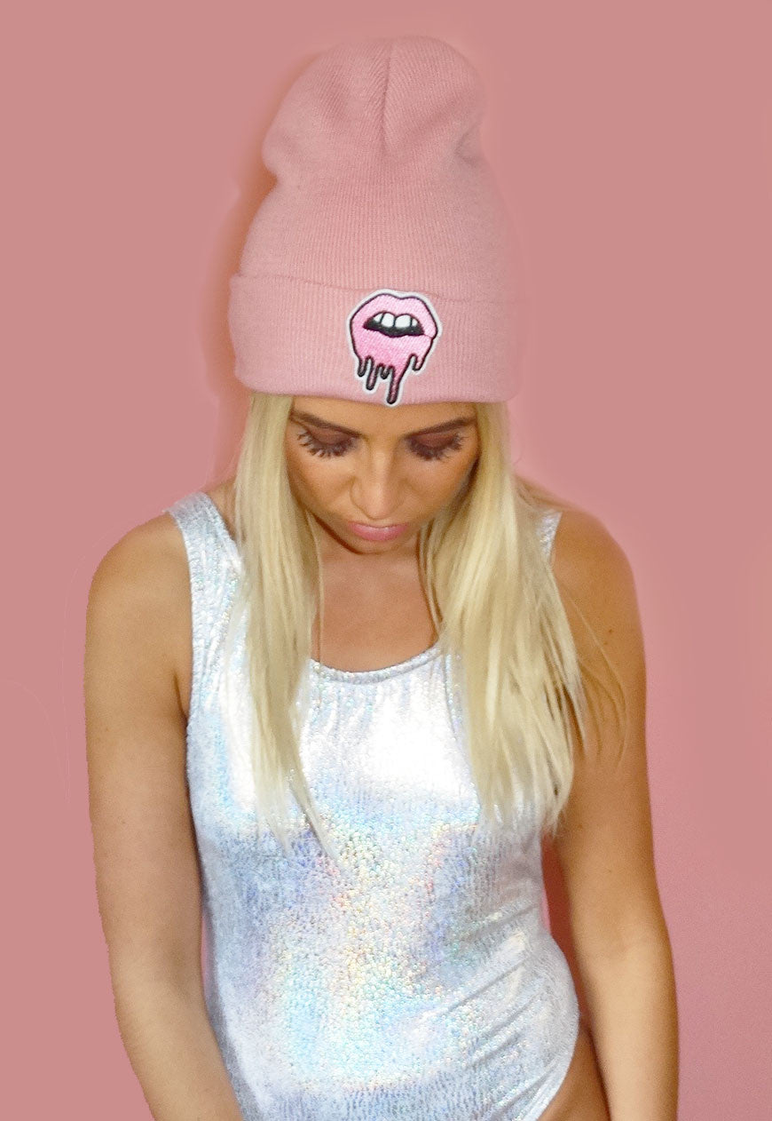 Pink Drip Lip Beanie Hat