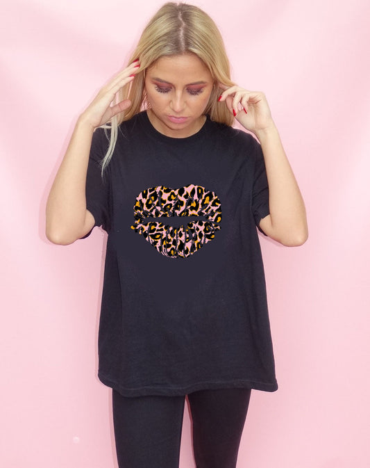 Leopard Lip Motif Top In Black