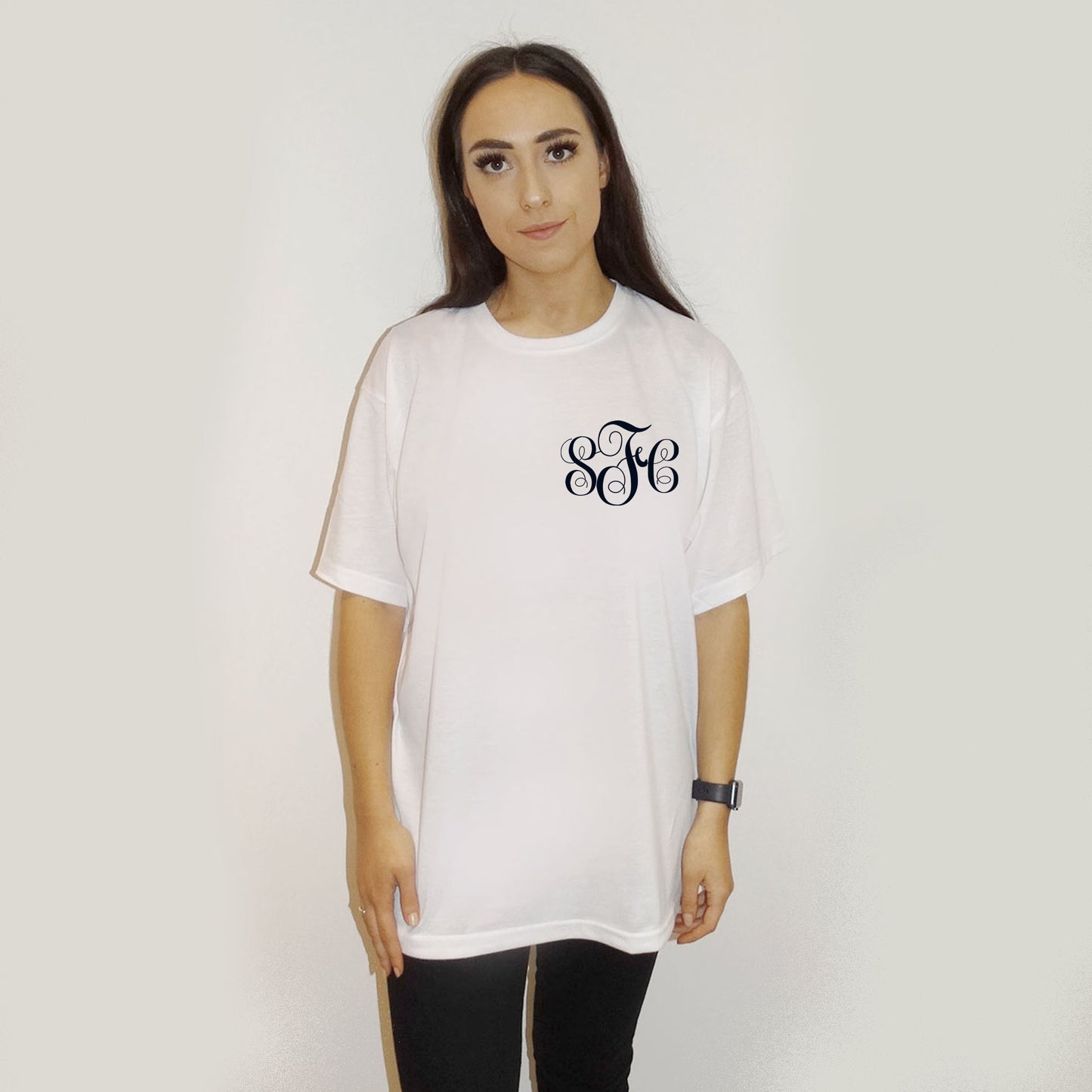 Personalised Monogram Initial Black Outline Tshirt Top In White