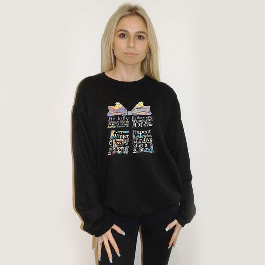 Glitter Present Text Print Christmas Jumper In Black