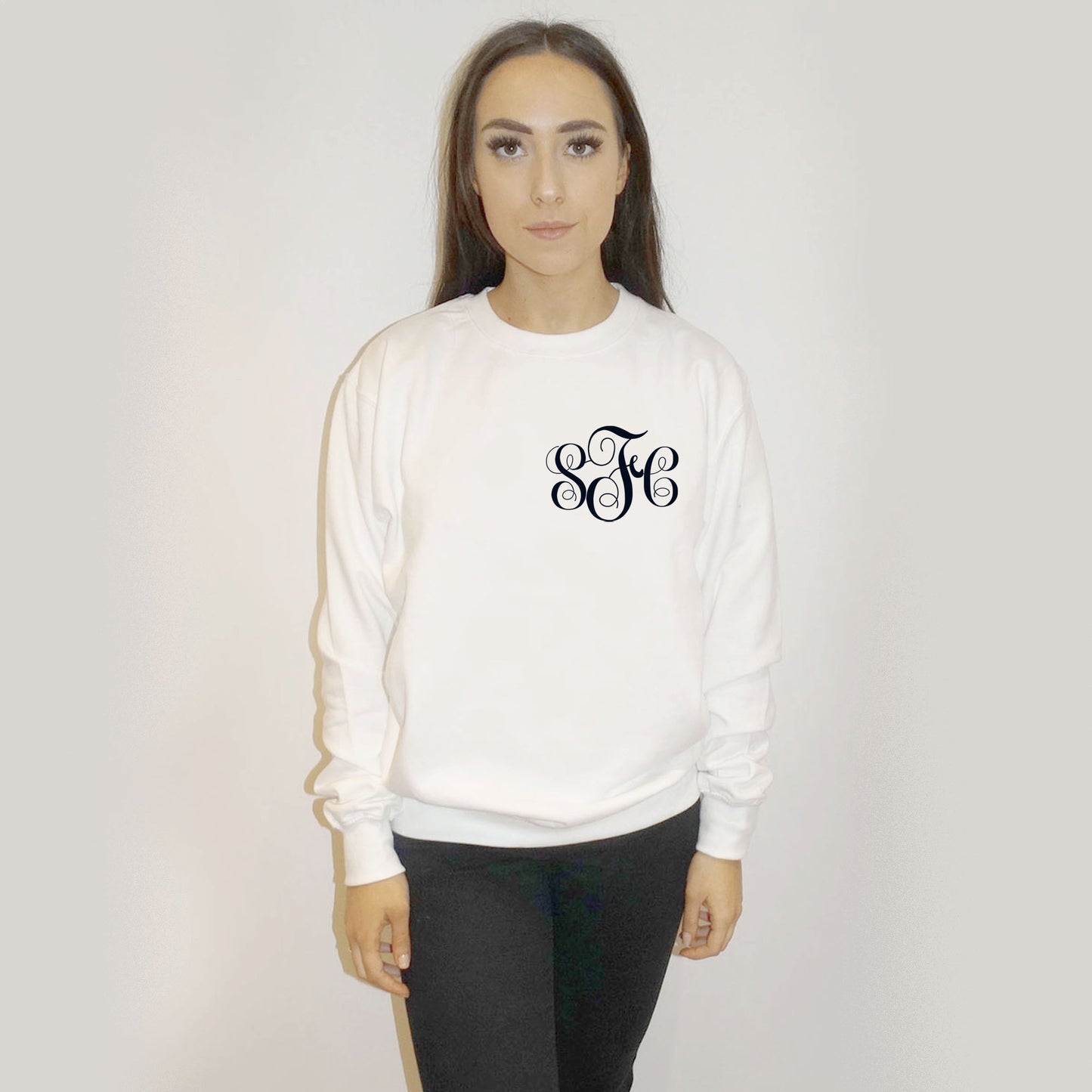 Personalised Initial Monogram Black Print Jumper In White