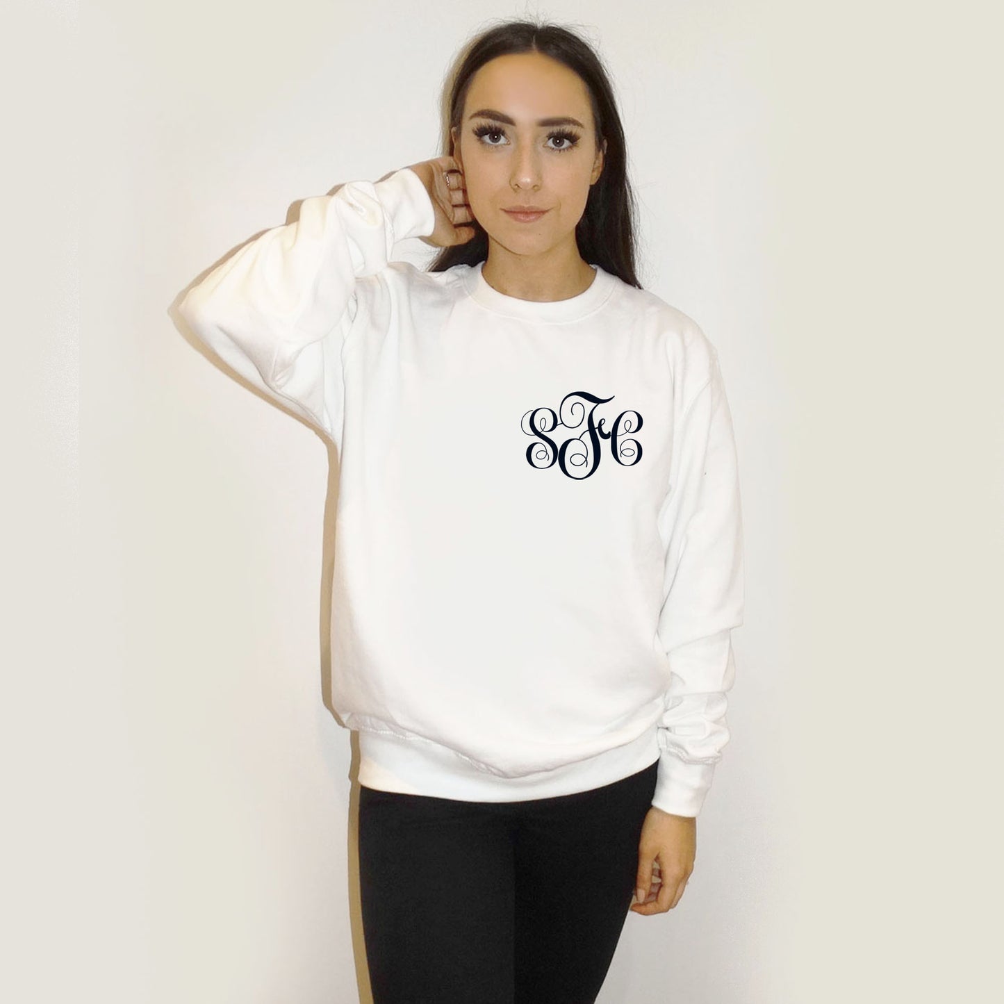 Personalised Initial Monogram Black Print Jumper In White