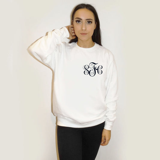 Personalised Initial Monogram Black Print Jumper In White