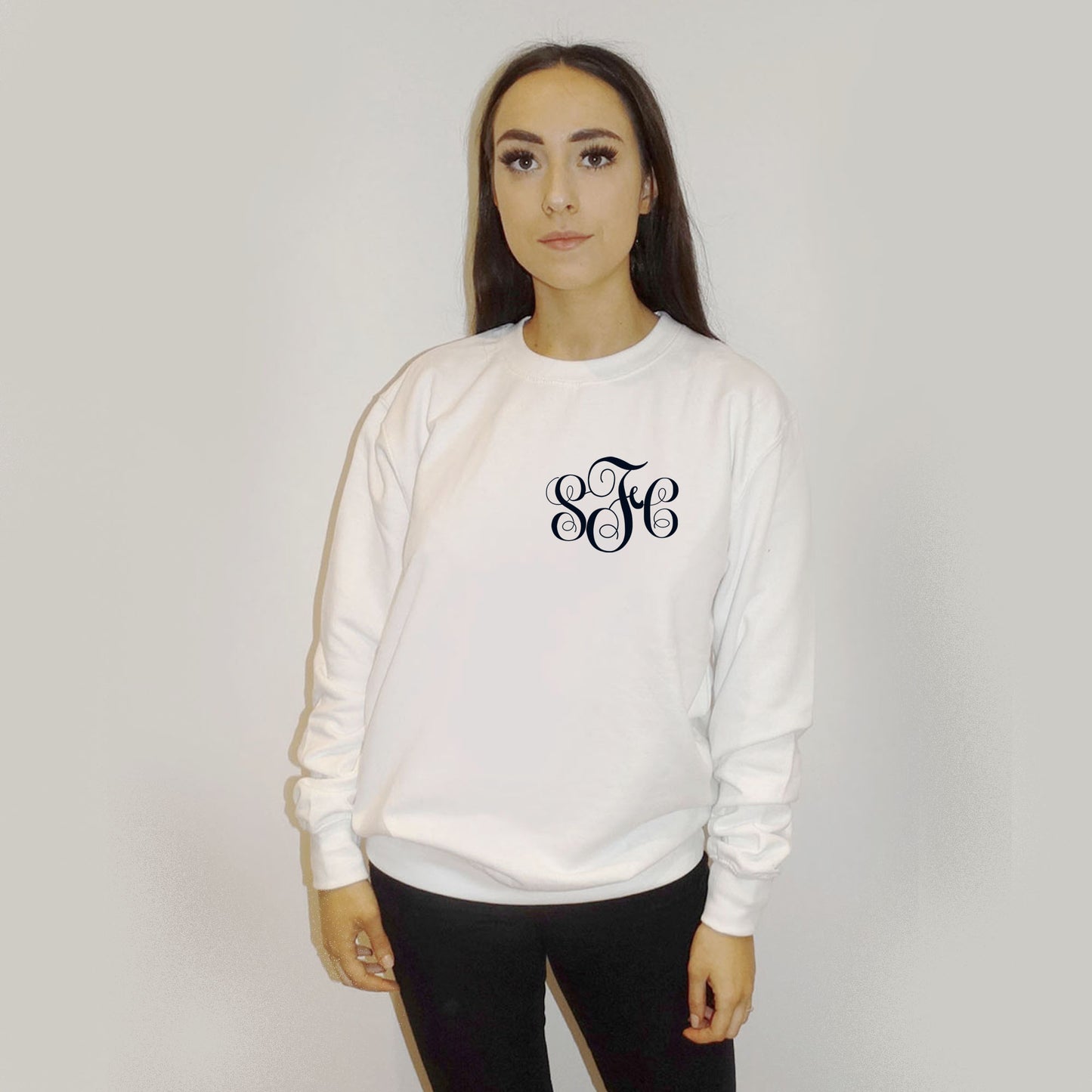 Personalised Initial Monogram Black Print Jumper In White