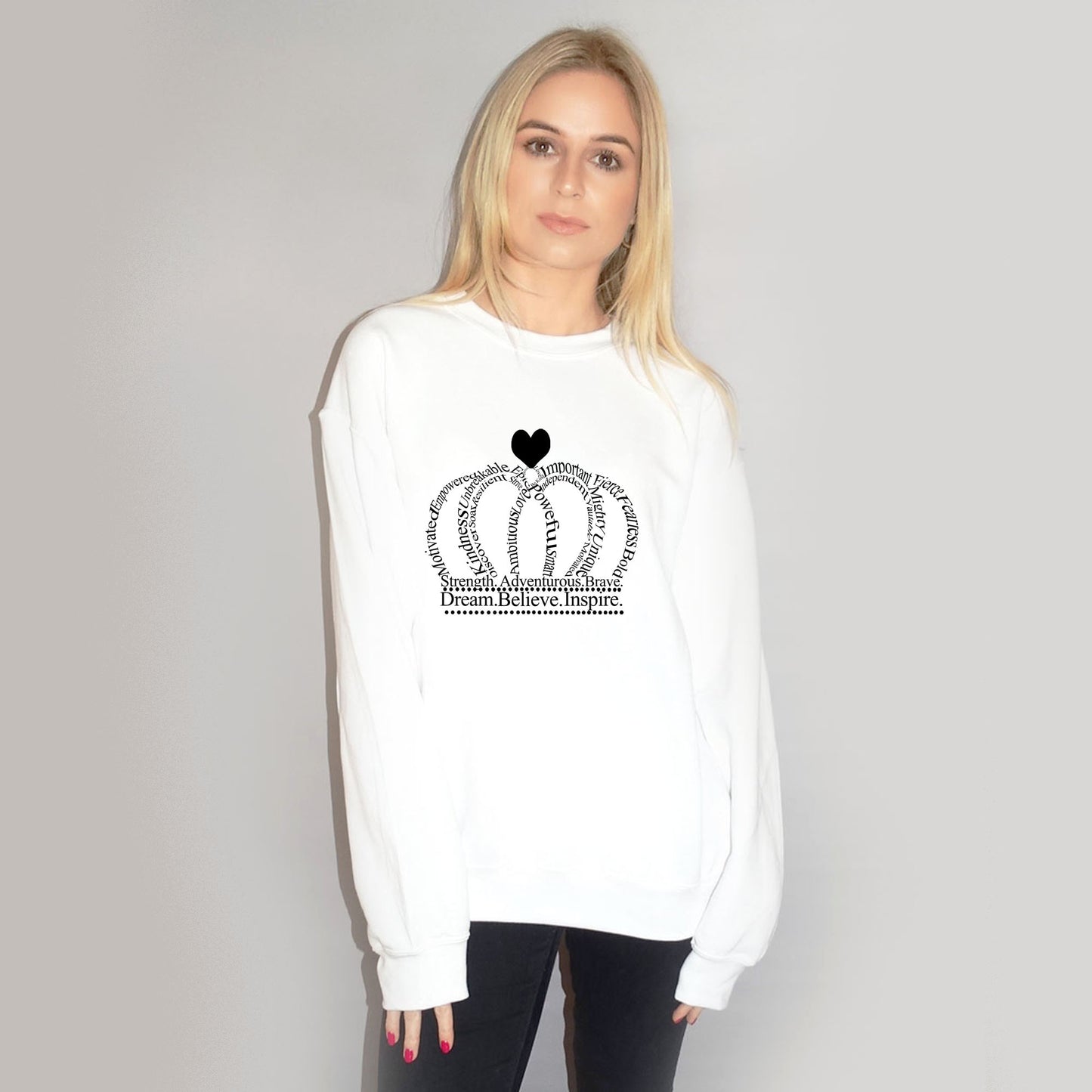 Crown Text Print Jumper In White