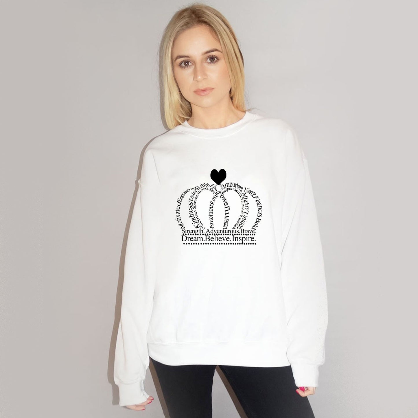 Crown Text Print Jumper In White