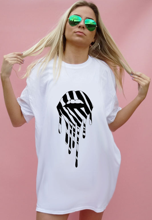 Zebra Drip Lip TEE